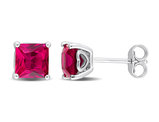 2.30 Carat (ctw) Lab-Created Princess Ruby Solitaire Earrings in Sterling Silver (6mm)